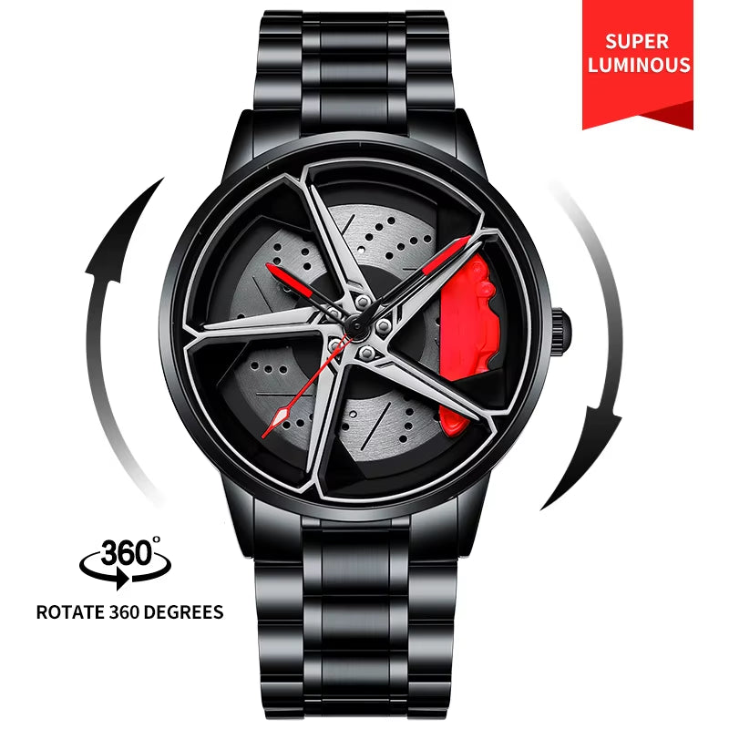 Steel Strap Spinning Luminous Car Wheel Watch Rotate 360° Watch Collection 2