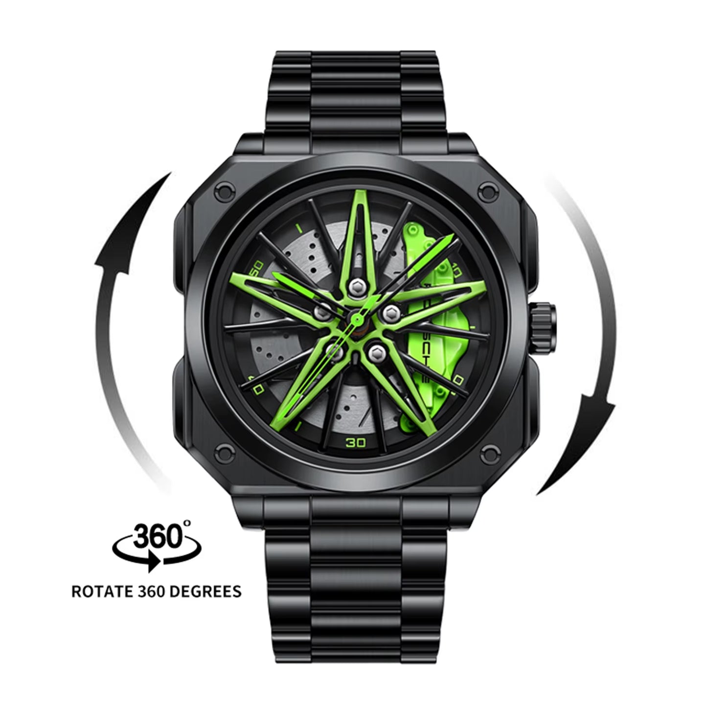 Steel Strap Spinning Luminous Car Wheel Watch Rotate 360° Watch Collection 2