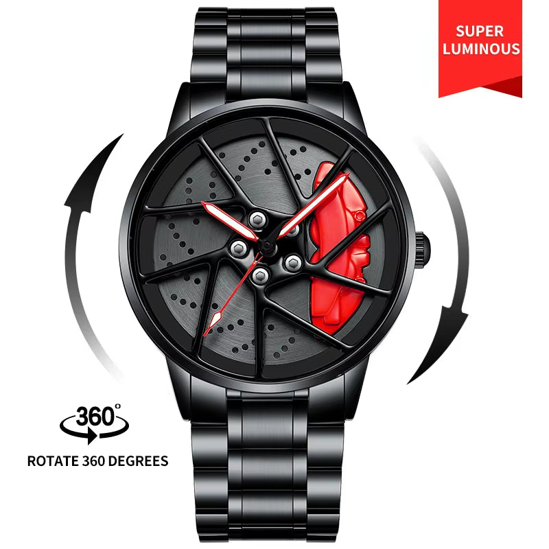 Steel Strap Spinning Luminous Car Wheel Watch Rotate 360° Watch Collection 2
