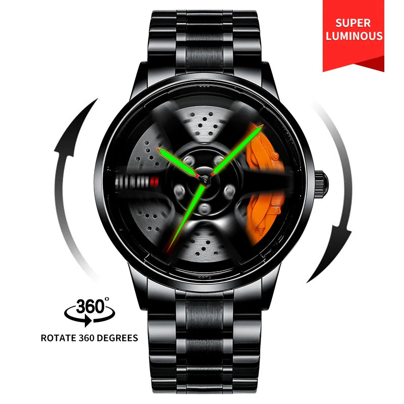  Steel Strap Spinning Luminous Car Wheel Watch Collection 1