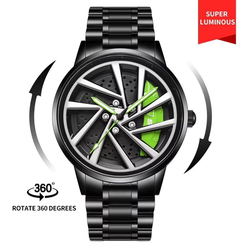 Steel Strap Spinning Luminous Car Wheel Watch Rotate 360° Watch Collection 2