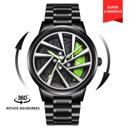 Steel Strap Spinning Luminous Car Wheel Watch Rotate 360° Watch Collection 2