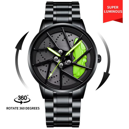 Steel Strap Spinning Luminous Car Wheel Watch Rotate 360° Watch Collection 2