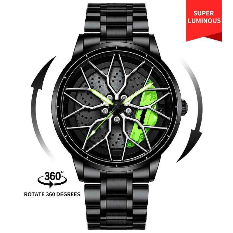  Steel Strap Spinning Luminous Car Wheel Watch Collection 1