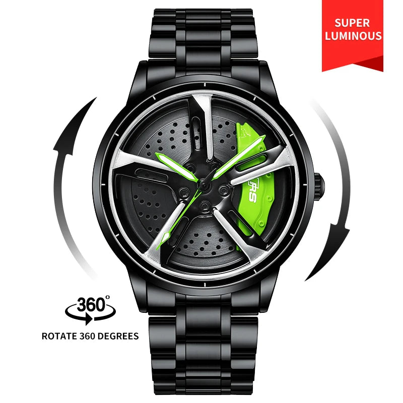  Steel Strap Spinning Luminous Car Wheel Watch Collection 1