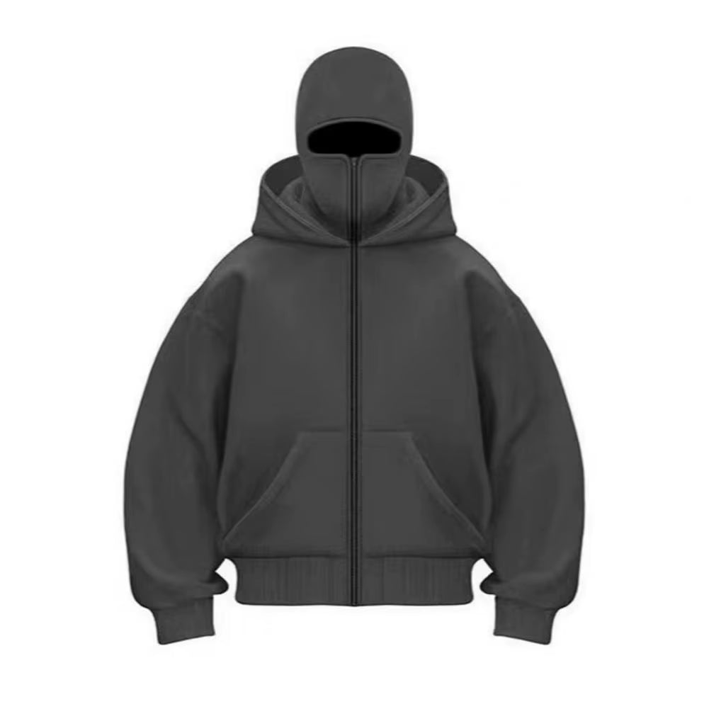 Men's Wind-Resistant Balaclava Hoodie Zip-Up Jacket - Athletic Sweatshirt with Mask and Pockets for Outdoor Sports