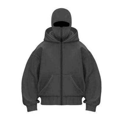 Men's Wind-Resistant Balaclava Hoodie Zip-Up Jacket - Athletic Sweatshirt with Mask and Pockets for Outdoor Sports