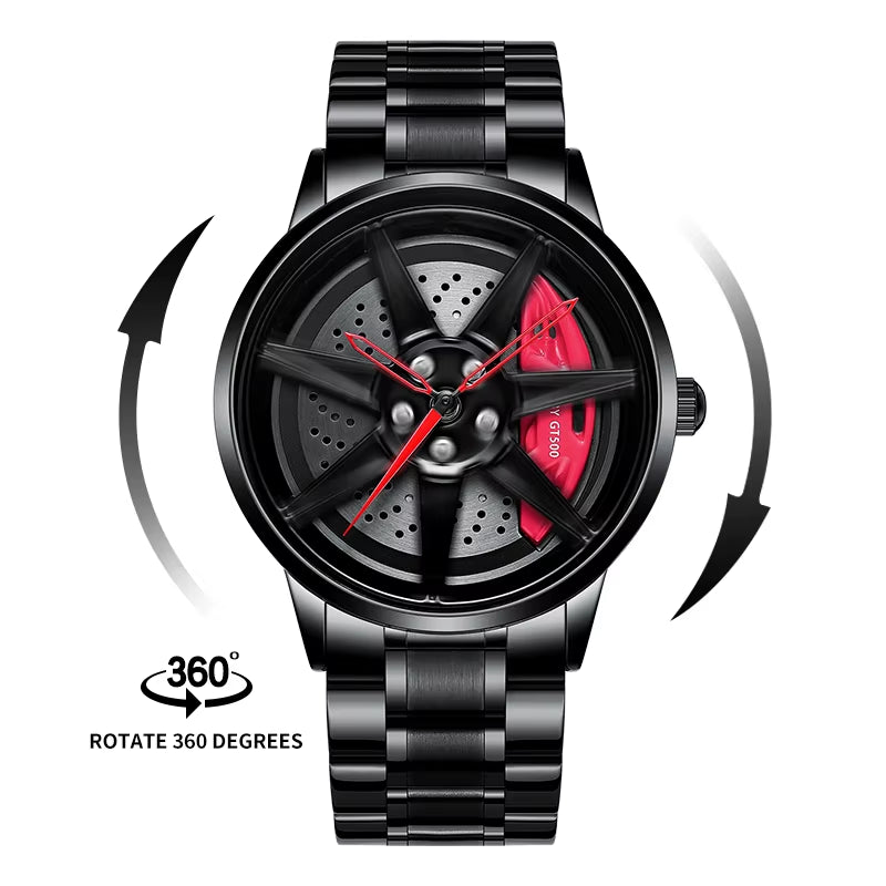 Steel Strap Spinning Luminous Car Wheel Watch Rotate 360° Watch Collection 2