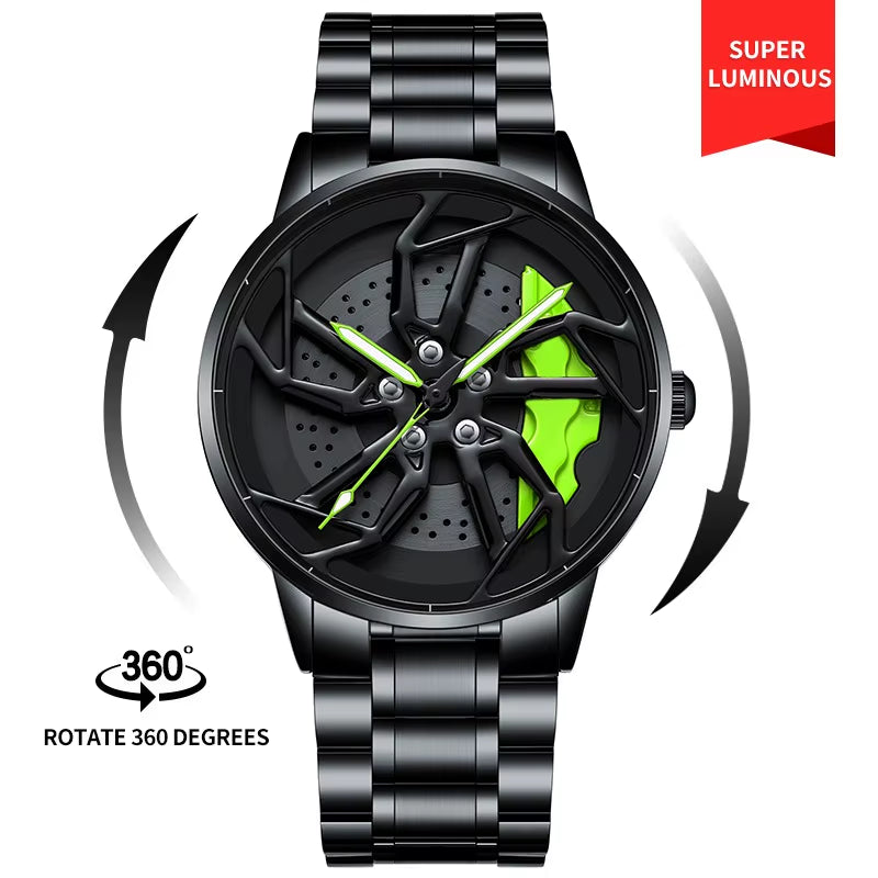 Steel Strap Spinning Luminous Car Wheel Watch Rotate 360° Watch Collection 2