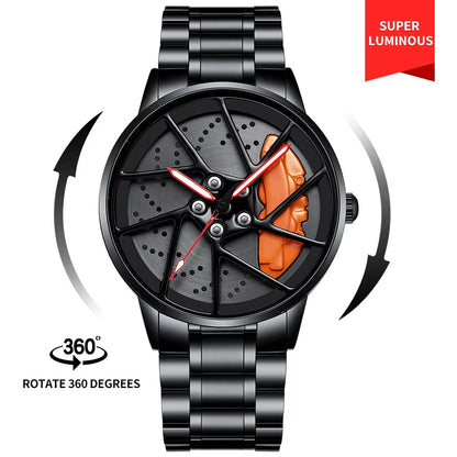 Steel Strap Spinning Luminous Car Wheel Watch Rotate 360° Watch Collection 2