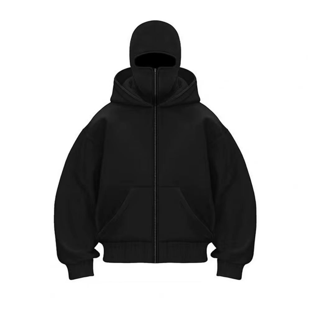 Men's Wind-Resistant Balaclava Hoodie Zip-Up Jacket - Athletic Sweatshirt with Mask and Pockets for Outdoor Sports