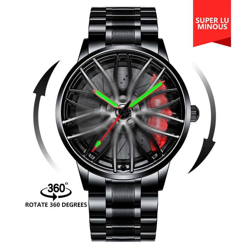  Steel Strap Spinning Luminous Car Wheel Watch Collection 1