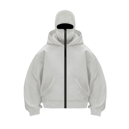 Men's Wind-Resistant Balaclava Hoodie Zip-Up Jacket - Athletic Sweatshirt with Mask and Pockets for Outdoor Sports