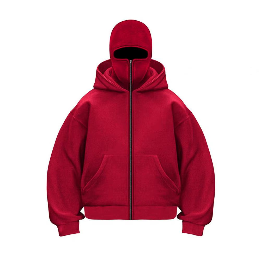 Men's Wind-Resistant Balaclava Hoodie Zip-Up Jacket - Athletic Sweatshirt with Mask and Pockets for Outdoor Sports