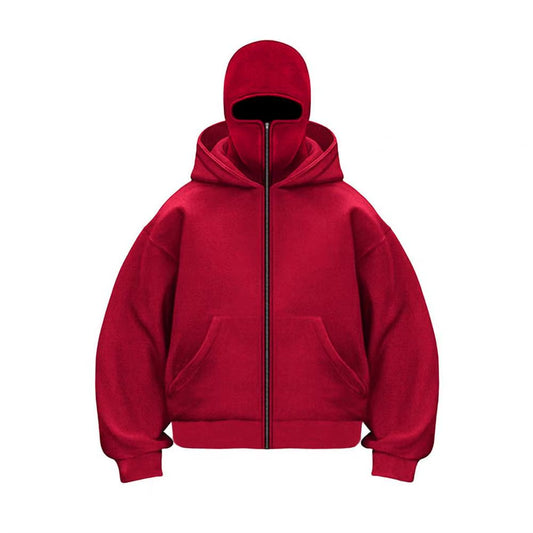 Men's Wind-Resistant Balaclava Hoodie Zip-Up Jacket - Athletic Sweatshirt with Mask and Pockets for Outdoor Sports